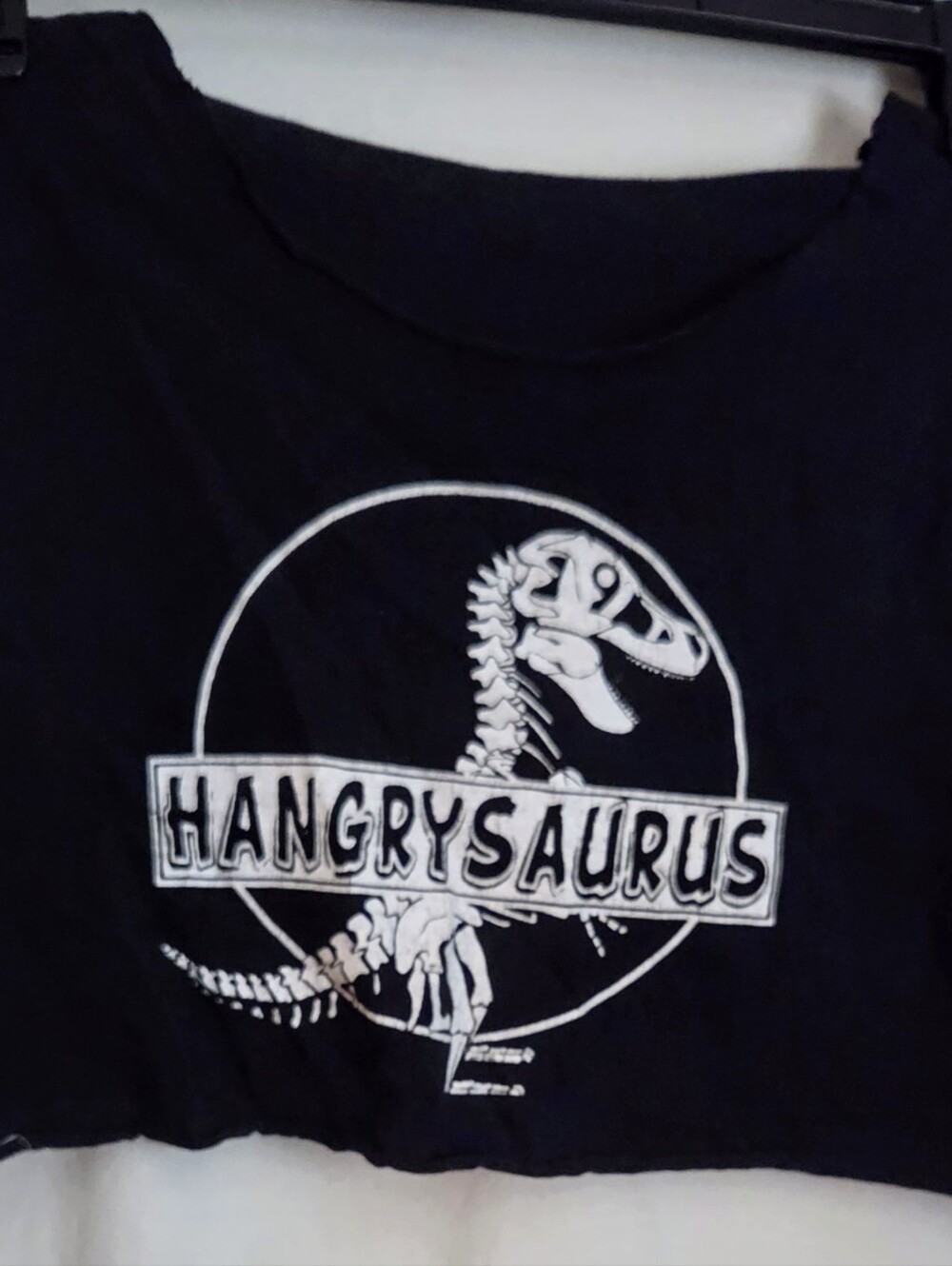 Kids Teen Girls T Rex Bones Crop Top ''Hangrysaurus'' Graphic Tee  - Black
